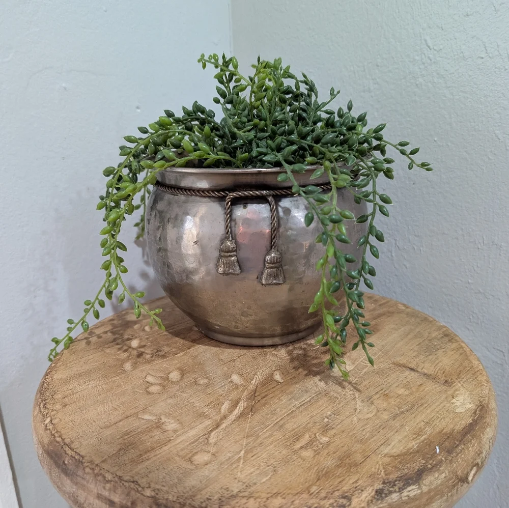 Vintage hammered brass planter